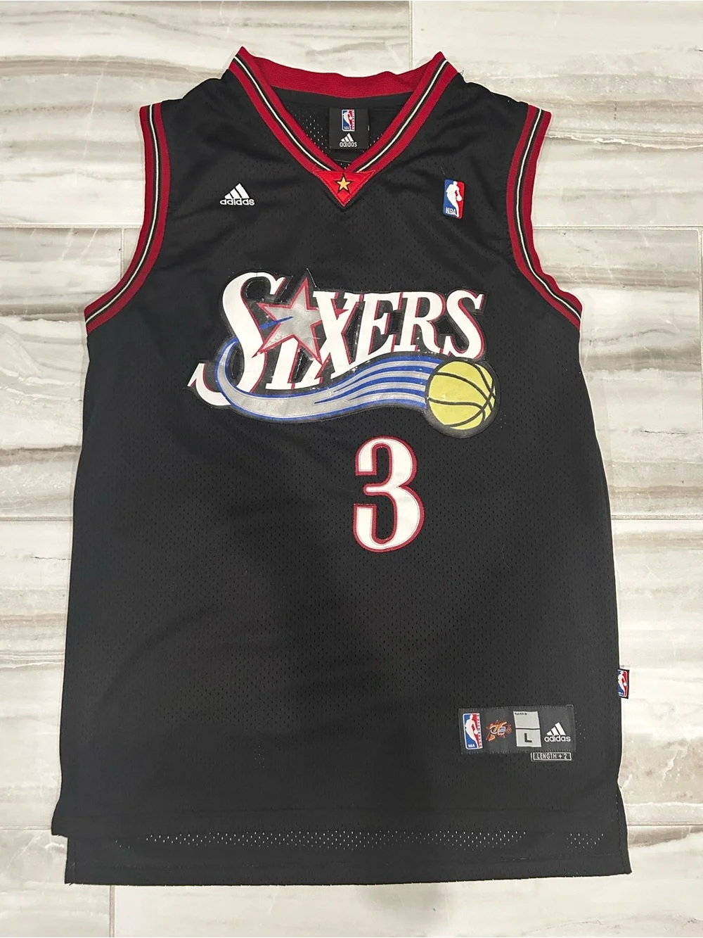 adidas Black Philadelphia 76ers Allen Iverson #3 Jersey with Red Trim
